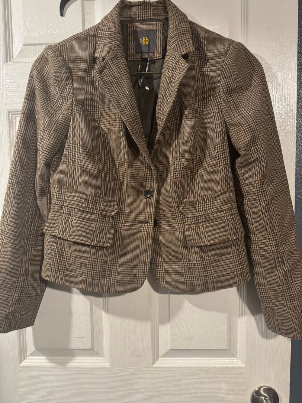 Brown Plaid Tailored Womens Blazer Jacket